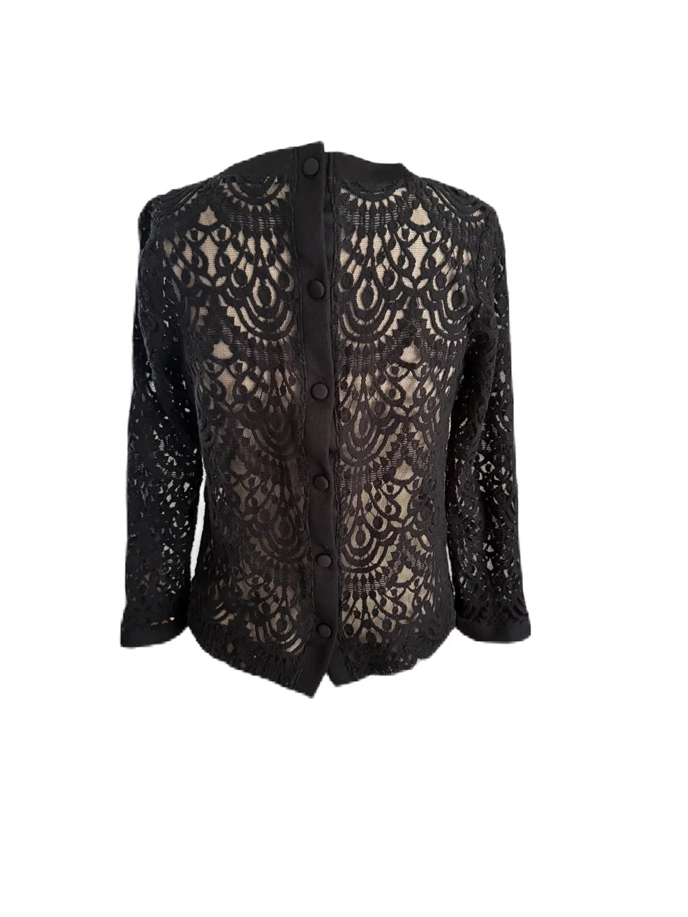Banana Republic Women’s Black Lace Long Sleeve Top With Back Button Closure S